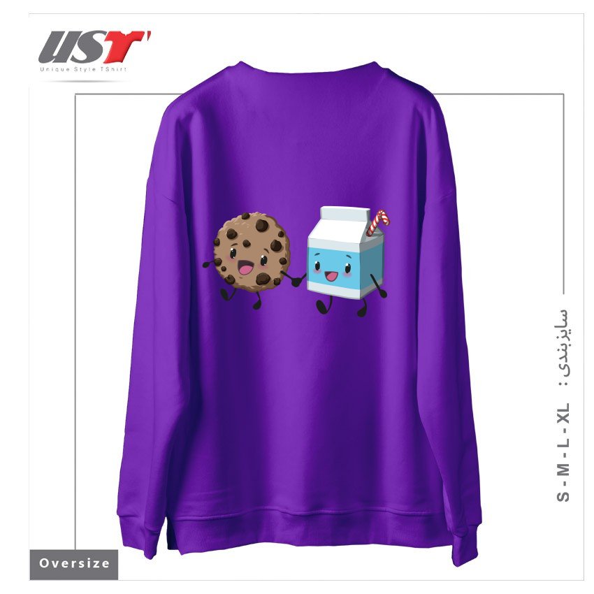 طرح COOKIES & MILK سوییشرت اورسایزرنگ بنفش