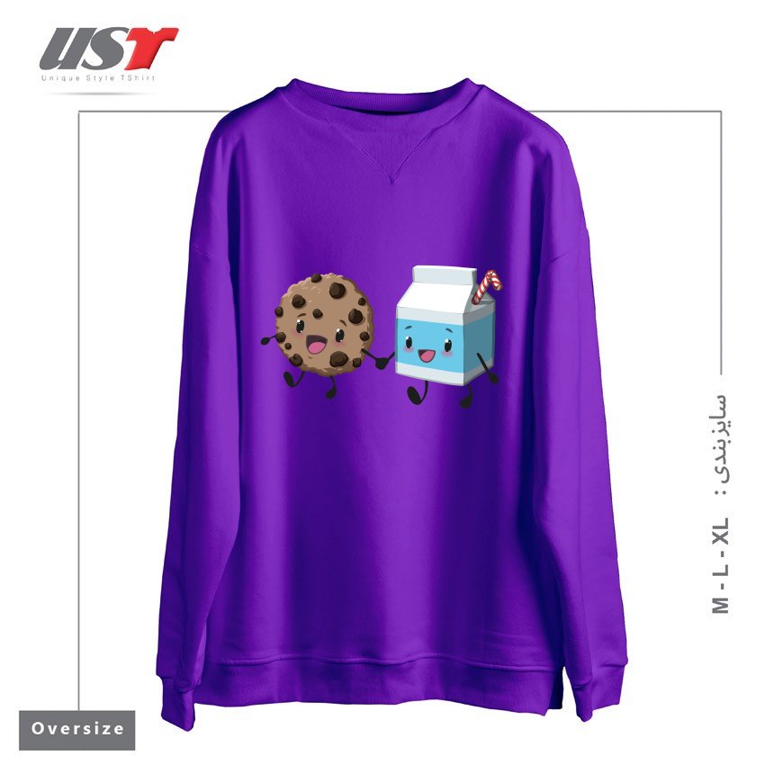 طرح COOKIES & MILK سوییشرت اورسایزرنگ بنفش