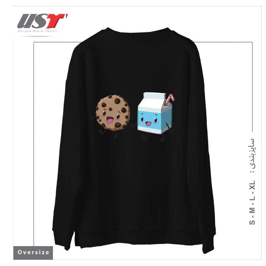 طرح COOKIES & MILK سوییشرت اورسایزرنگ مشکی