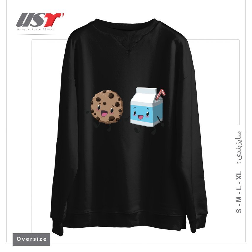 طرح COOKIES & MILK سوییشرت اورسایزرنگ مشکی