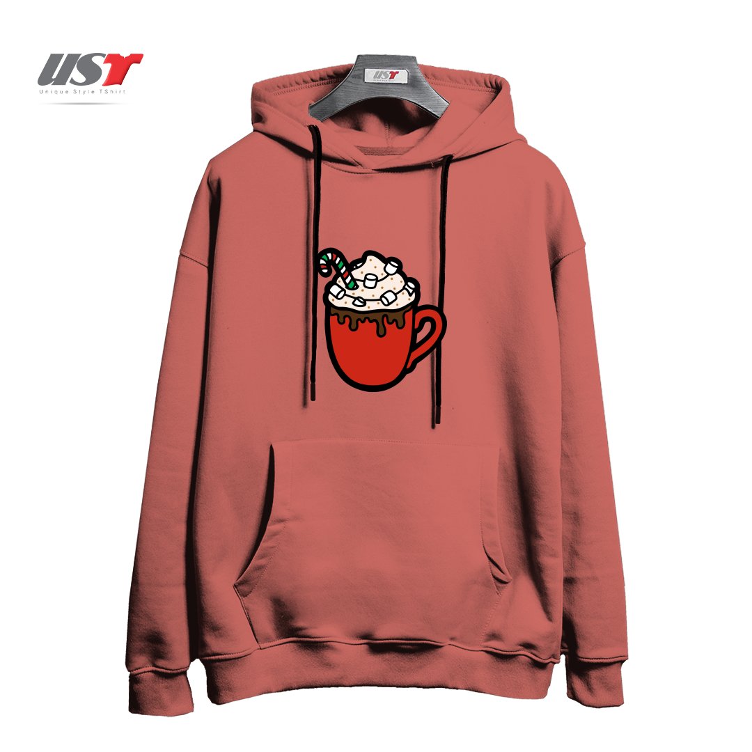 طرح FESTIVE HOT COCOA هودی اورسایزرنگ آجری