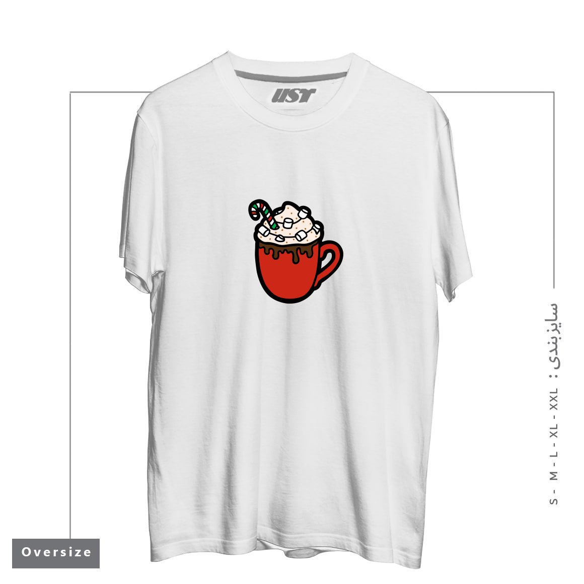 طرح FESTIVE HOT COCOA تیشرت اورسایزرنگ سفید