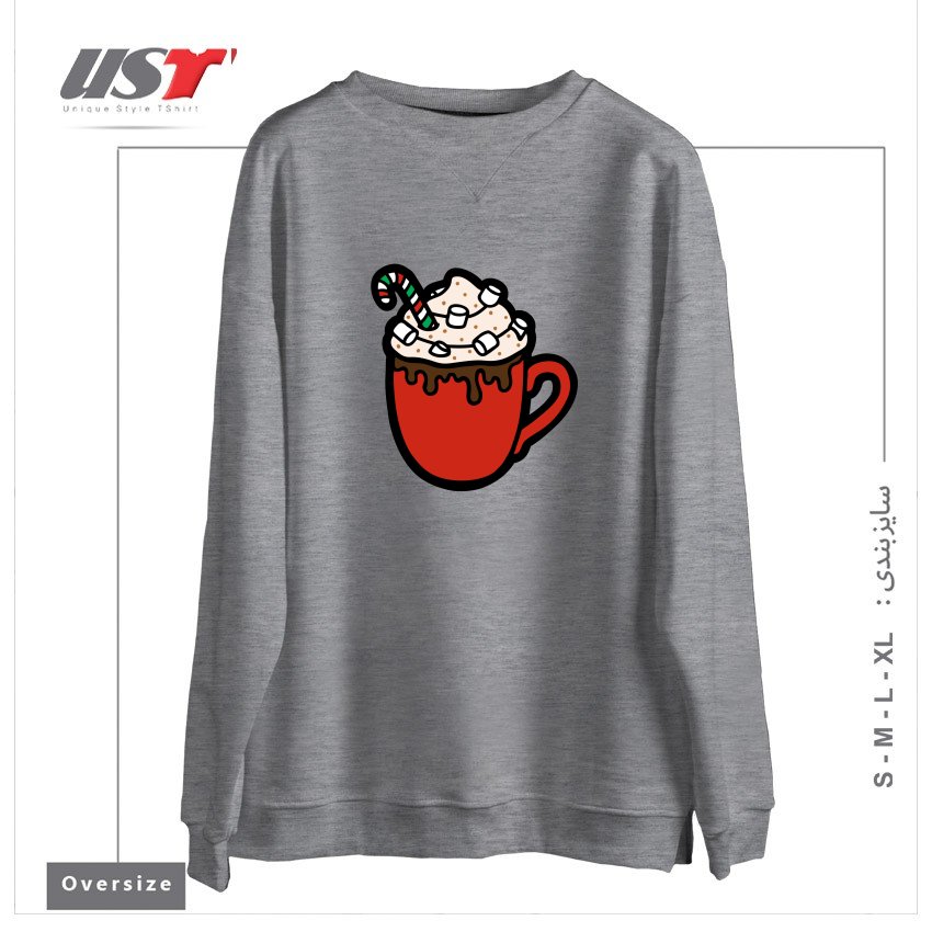 طرح FESTIVE HOT COCOA سوییشرت اورسایزرنگ طوسی ملانژ