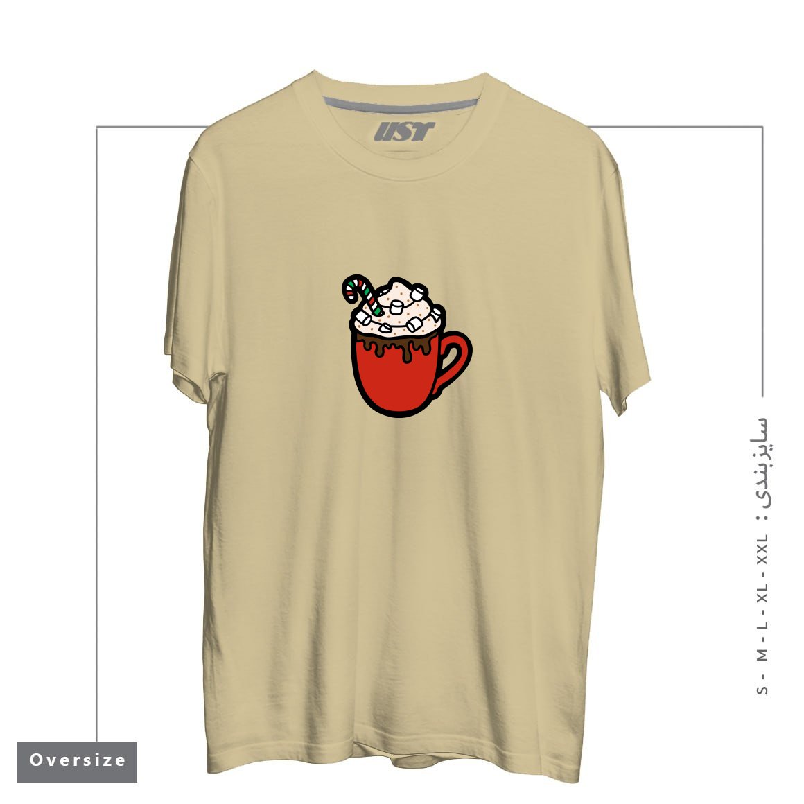 طرح FESTIVE HOT COCOA تیشرت اورسایزرنگ نخودی