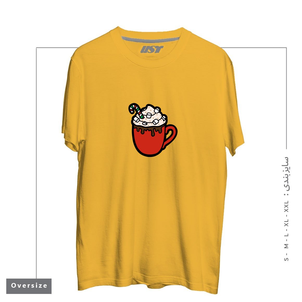 طرح FESTIVE HOT COCOA تیشرت اورسایزرنگ خردلی