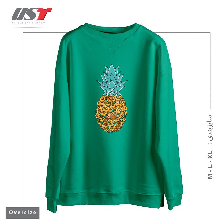 طرح FLOWERS1 سوییشرت اورسایزرنگ سبز سدری