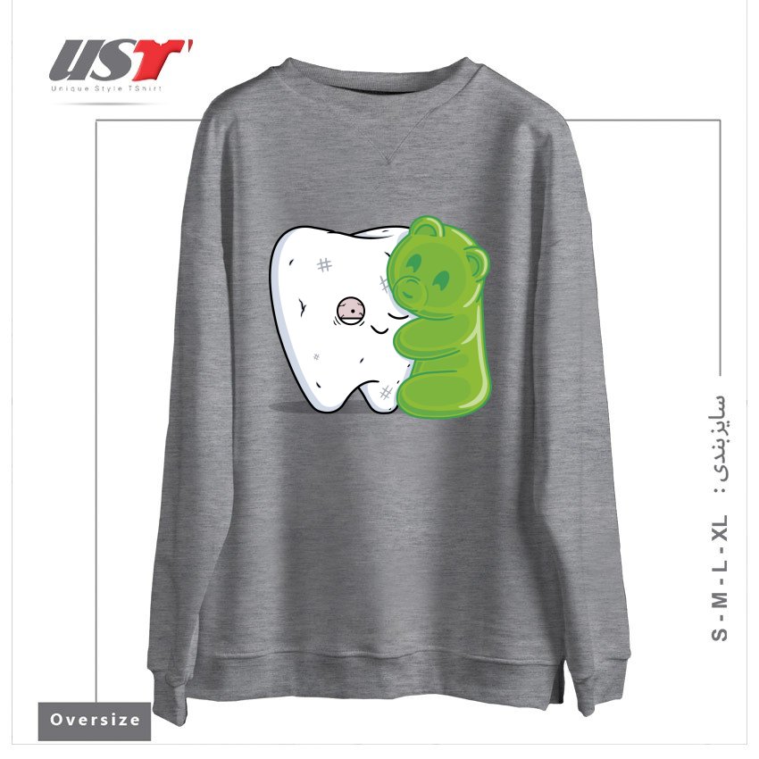 طرح GUMMY HUG! سوییشرت اورسایزرنگ طوسی ملانژ
