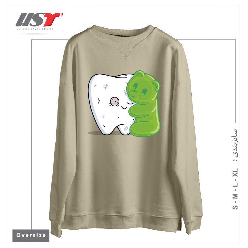 طرح GUMMY HUG! سوییشرت اورسایزرنگ نخودی