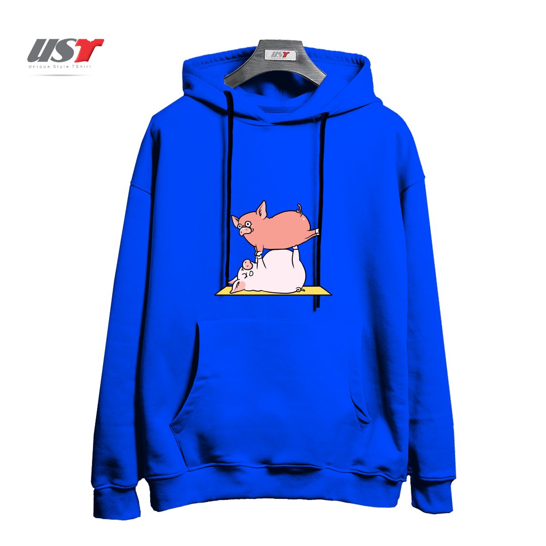 طرح ACROYOGA PIG هودی اورسایزرنگ آبی شالی