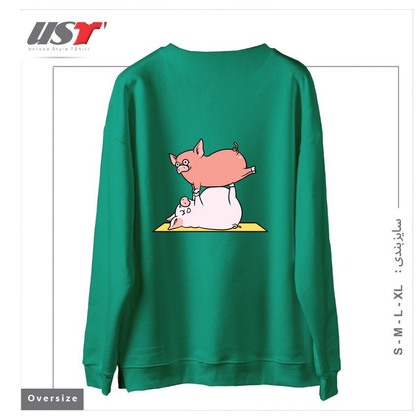 طرح ACROYOGA PIG سوییشرت اورسایزرنگ سبز سدری