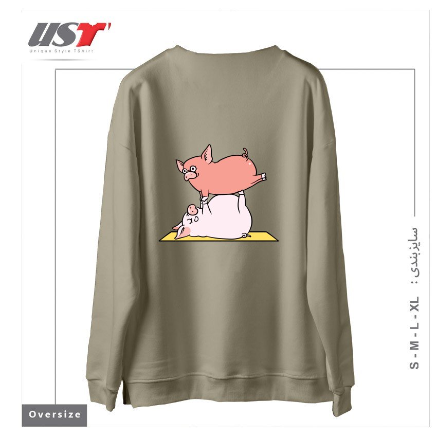 طرح ACROYOGA PIG سوییشرت اورسایزرنگ نخودی