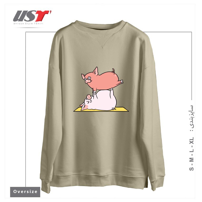 طرح ACROYOGA PIG سوییشرت اورسایزرنگ نخودی