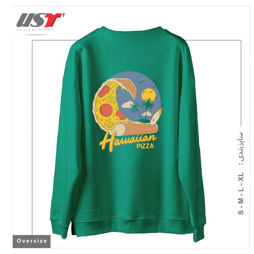 طرح HAWAIIAN PIZZA سوییشرت اورسایزرنگ سبز سدری