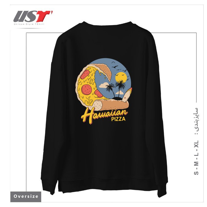 طرح HAWAIIAN PIZZA سوییشرت اورسایزرنگ مشکی
