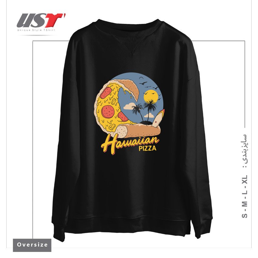 طرح HAWAIIAN PIZZA سوییشرت اورسایزرنگ مشکی