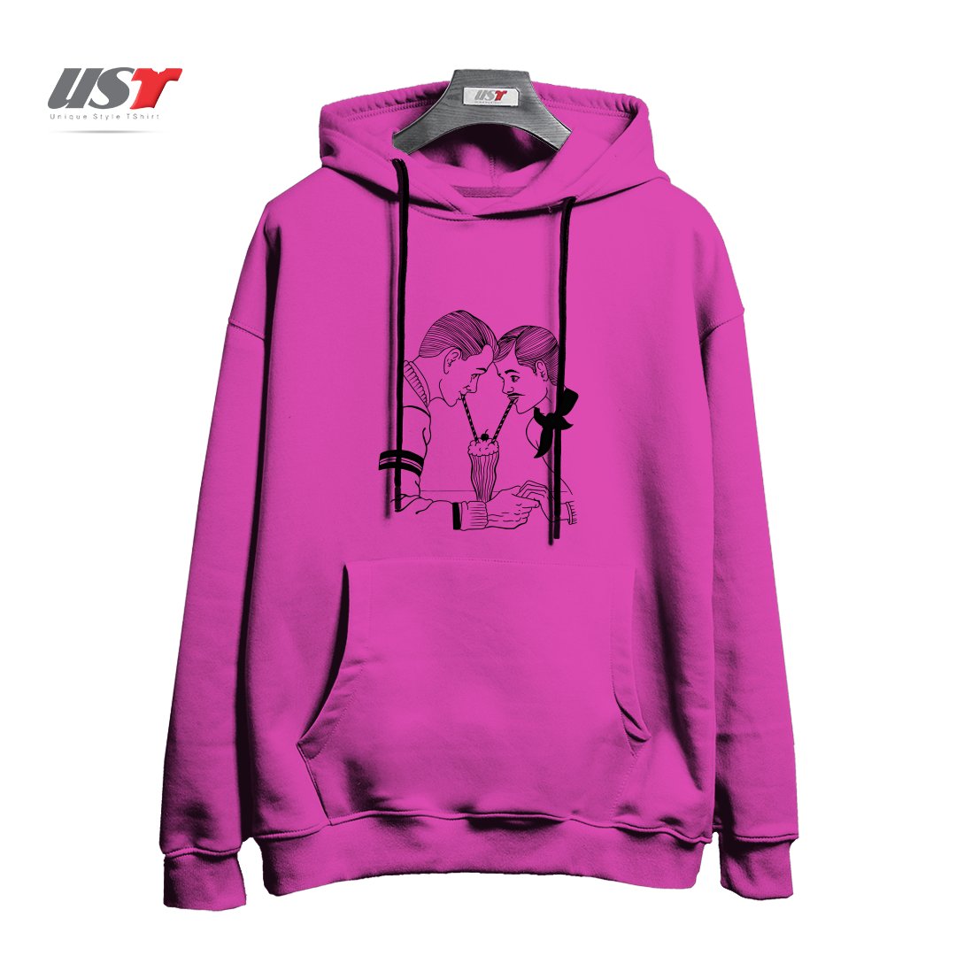 طرح MILKSHAKE FOR TWO! هودی اورسایزرنگ صورتی