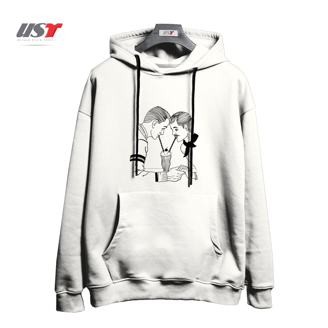 طرح MILKSHAKE FOR TWO! هودی اورسایزرنگ سفید