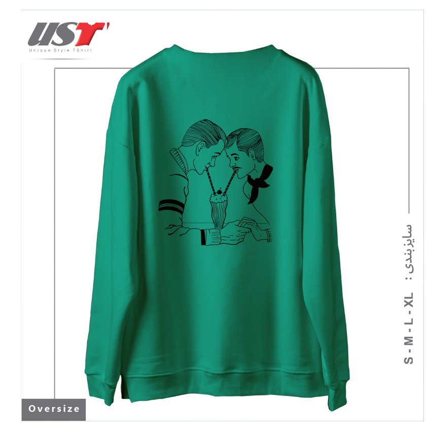 طرح MILKSHAKE FOR TWO! سوییشرت اورسایزرنگ سبز سدری