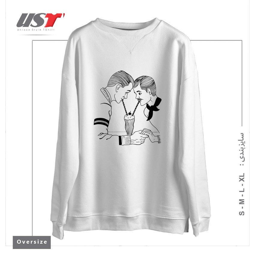 طرح MILKSHAKE FOR TWO! سوییشرت اورسایزرنگ سفید