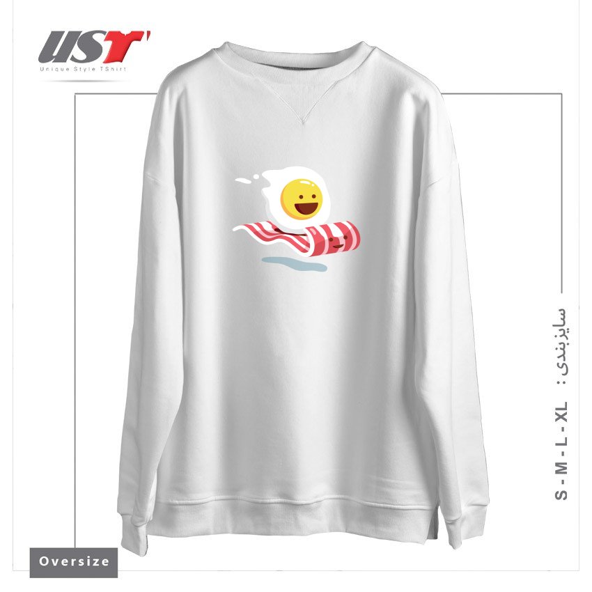 طرح MAGIC BACON RIDE1 سوییشرت اورسایزرنگ سفید