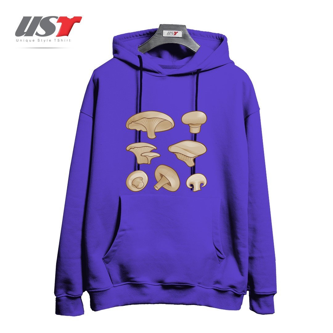 طرح WOODCUT MUSHROOMS هودی اورسایزرنگ بنفش