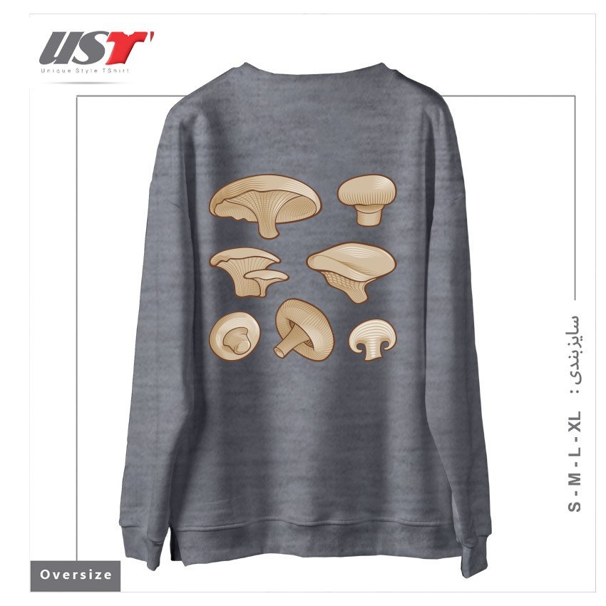 طرح WOODCUT MUSHROOMS سوییشرت اورسایزرنگ طوسی ملانژ
