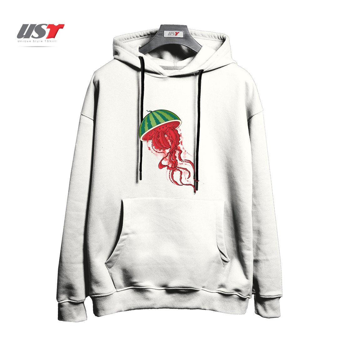 طرح WATERJELLYMELON هودی اورسایزرنگ سفید