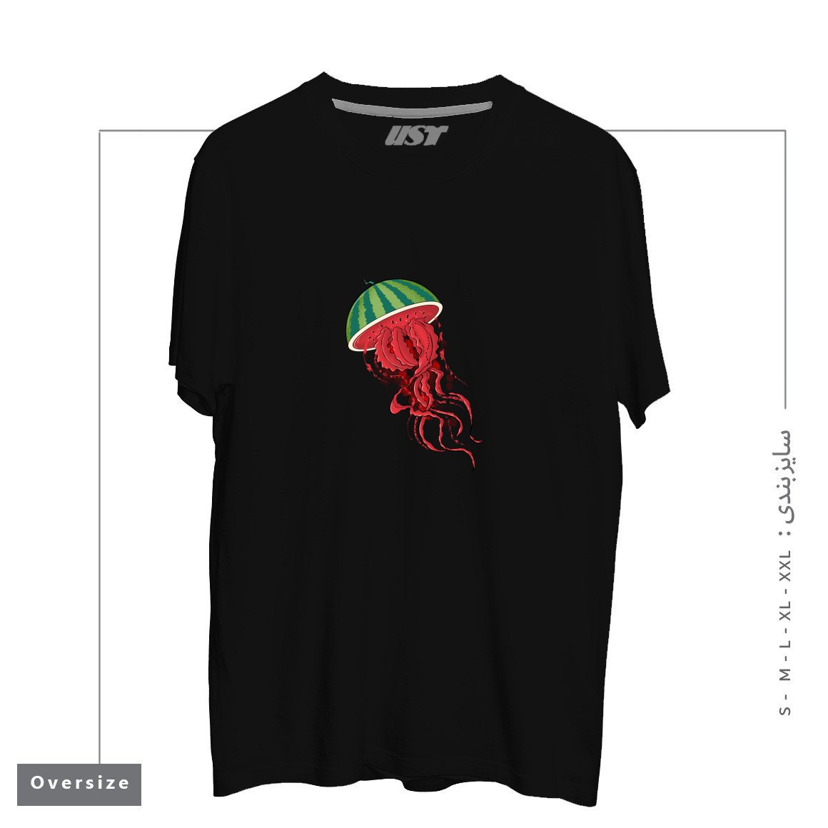 طرح WATERJELLYMELON تیشرت اورسایزرنگ مشکی