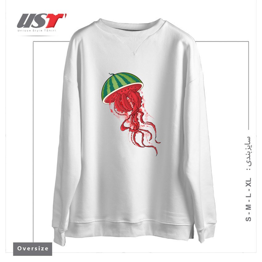 طرح WATERJELLYMELON سوییشرت اورسایزرنگ سفید