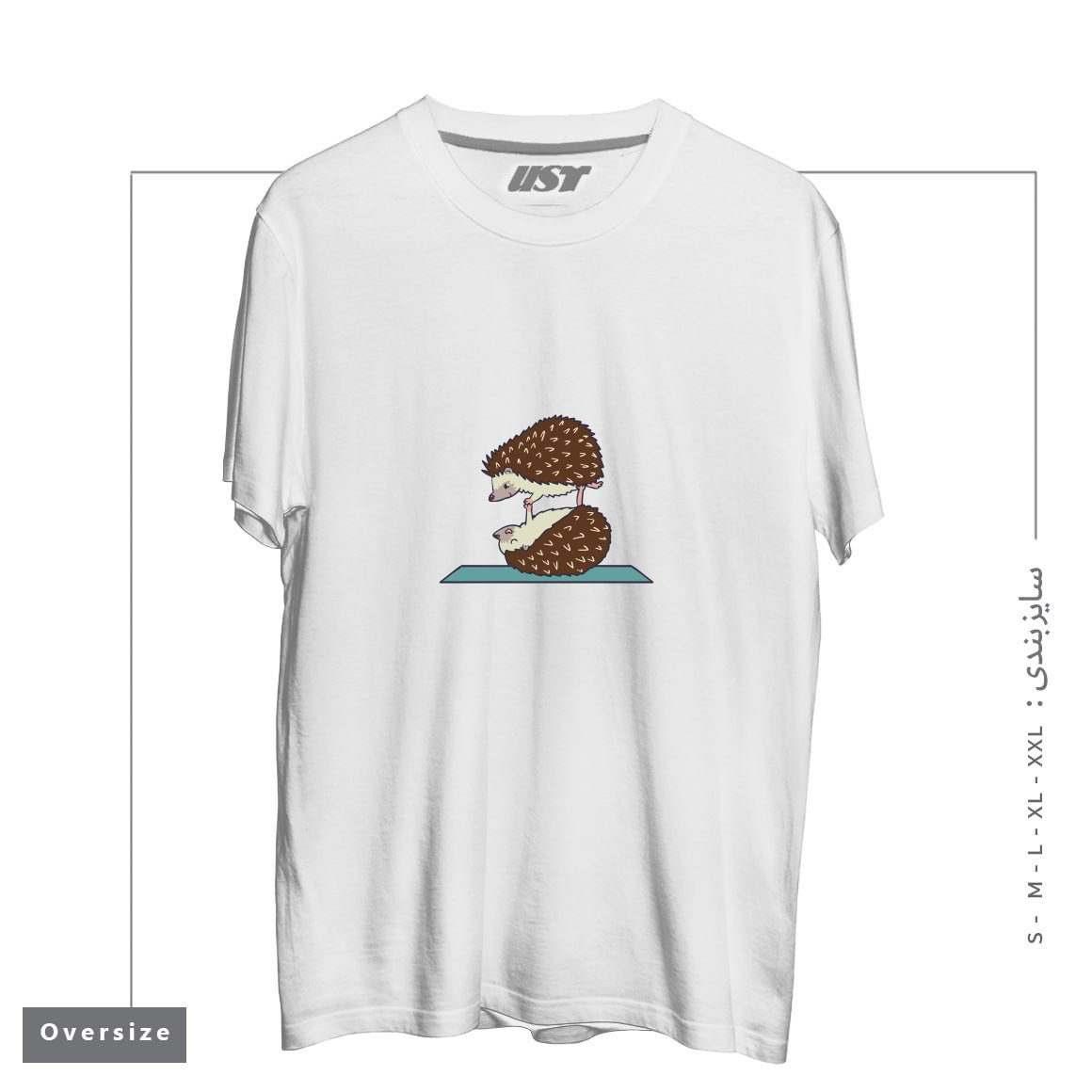 طرح ACROYOGA HEDGEHOG تیشرت اورسایزرنگ سفید