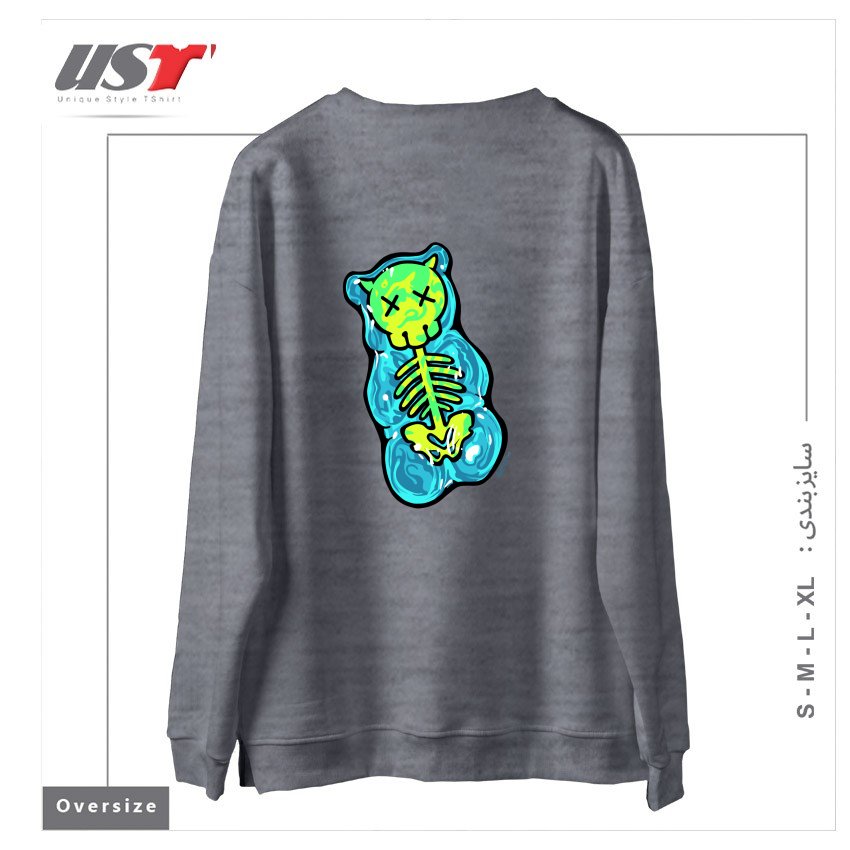 طرح SCUMMY BEAR (BLUE) سوییشرت اورسایزرنگ طوسی ملانژ