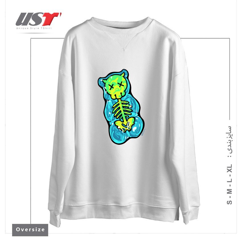 طرح SCUMMY BEAR (BLUE) سوییشرت اورسایزرنگ سفید