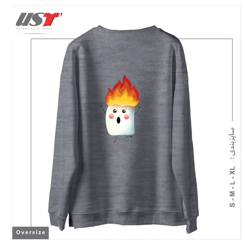 طرح RUNNING FAST سوییشرت اورسایزرنگ طوسی ملانژ