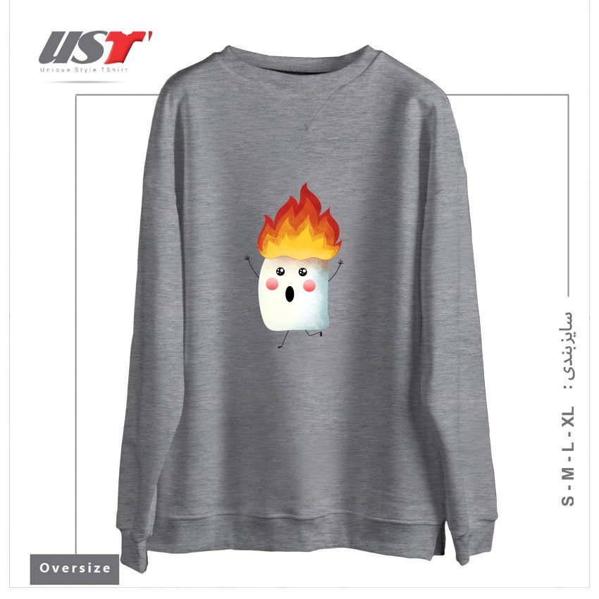 طرح RUNNING FAST سوییشرت اورسایزرنگ طوسی ملانژ