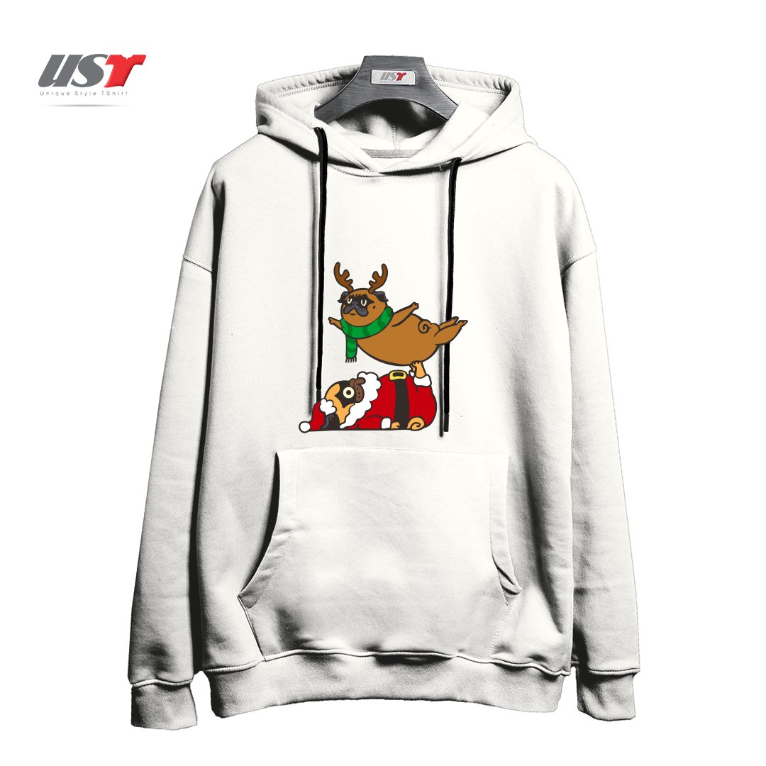 طرح ACROYOGA PUGS XMAS هودی اورسایزرنگ سفید