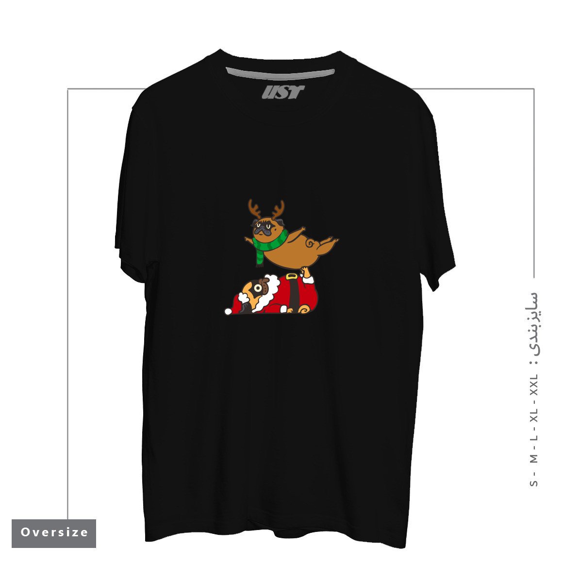 طرح ACROYOGA PUGS XMAS تیشرت اورسایزرنگ مشکی