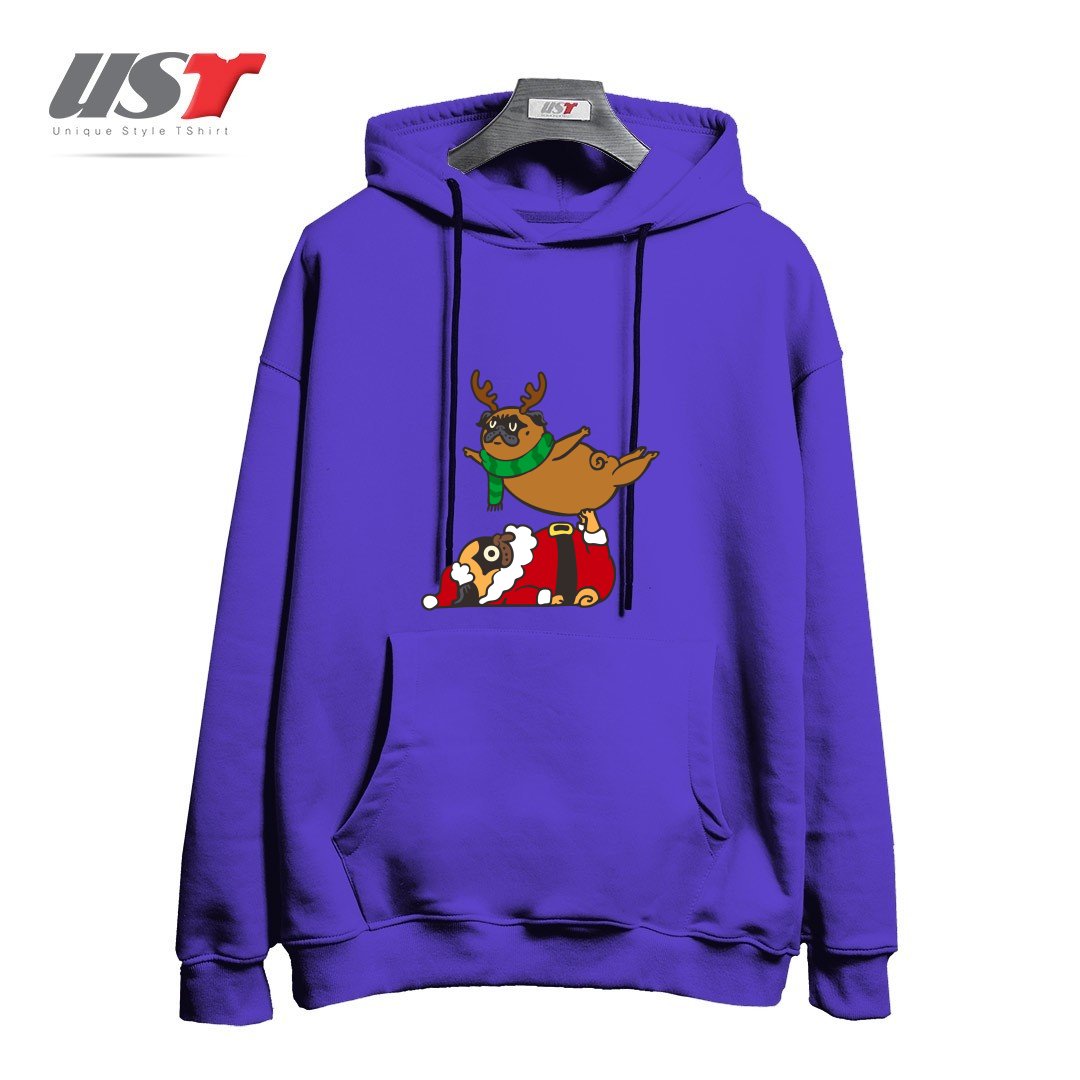 طرح ACROYOGA PUGS XMAS هودی اورسایزرنگ بنفش