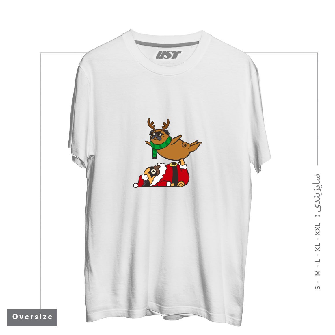 طرح ACROYOGA PUGS XMAS تیشرت اورسایزرنگ سفید