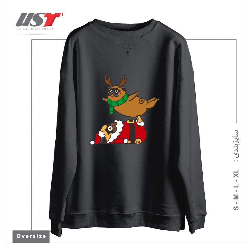 سوییشرت اورسایز طرح ACROYOGA PUGS XMAS