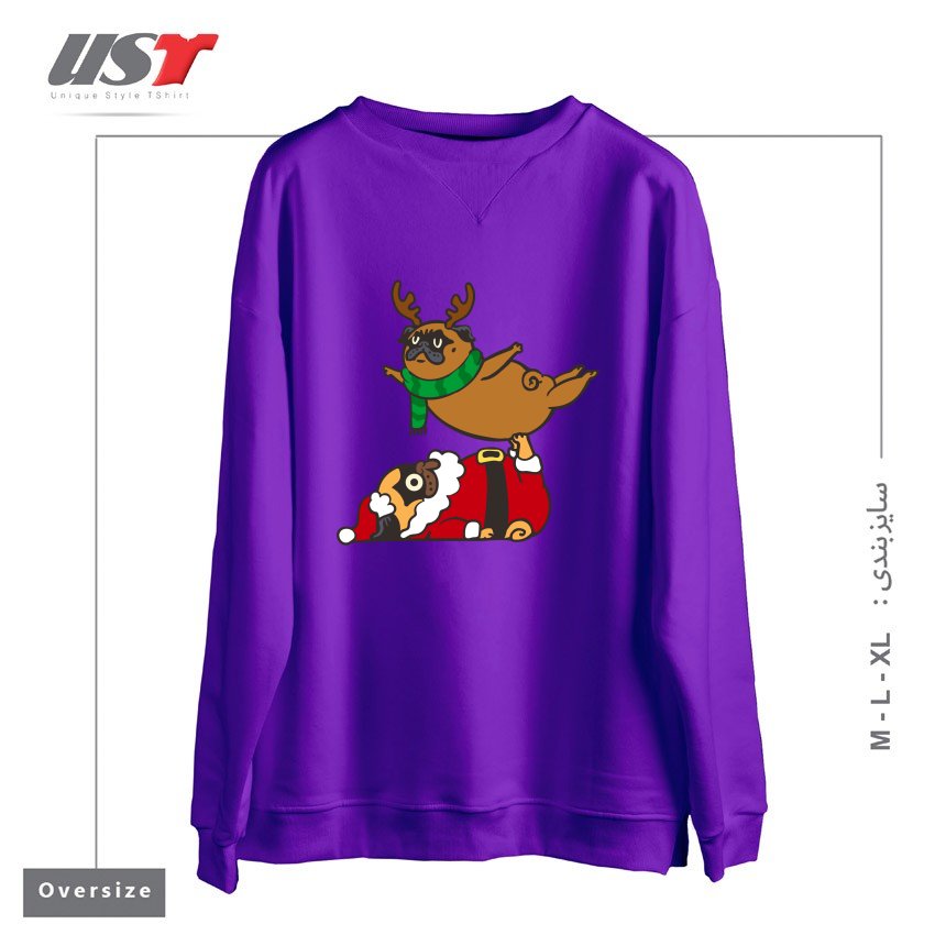 سوییشرت اورسایز طرح ACROYOGA PUGS XMAS