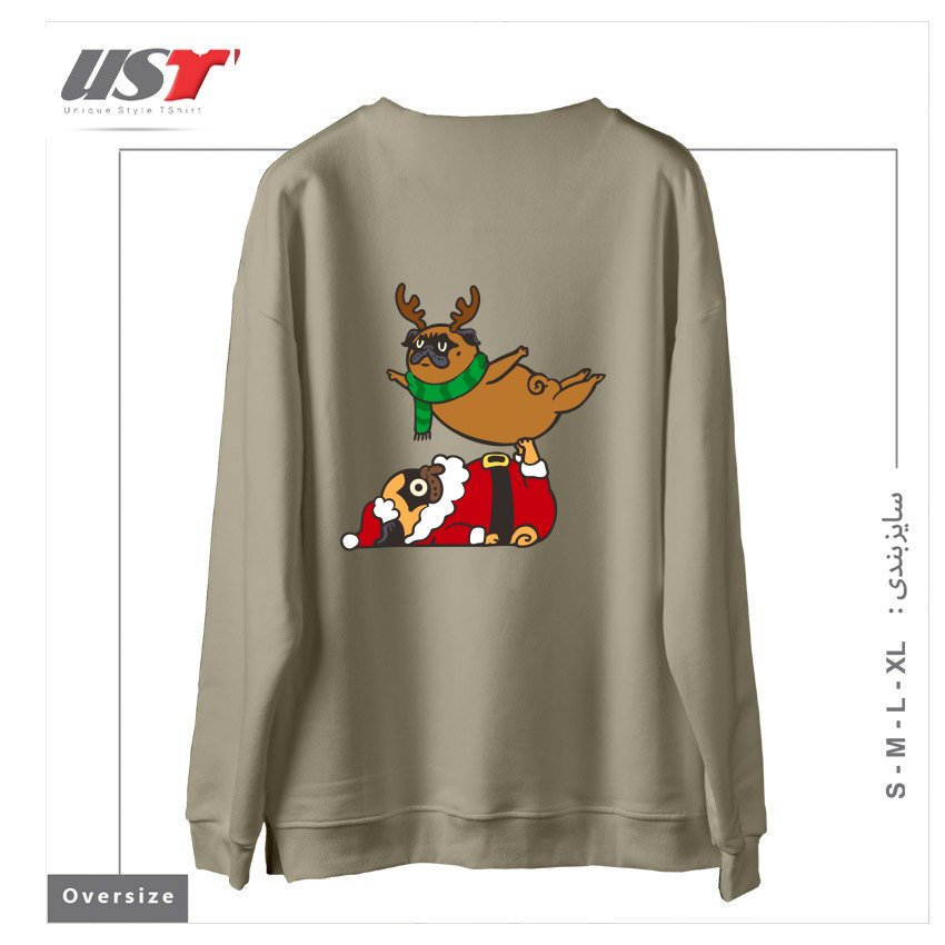 طرح ACROYOGA PUGS XMAS سوییشرت اورسایزرنگ نخودی