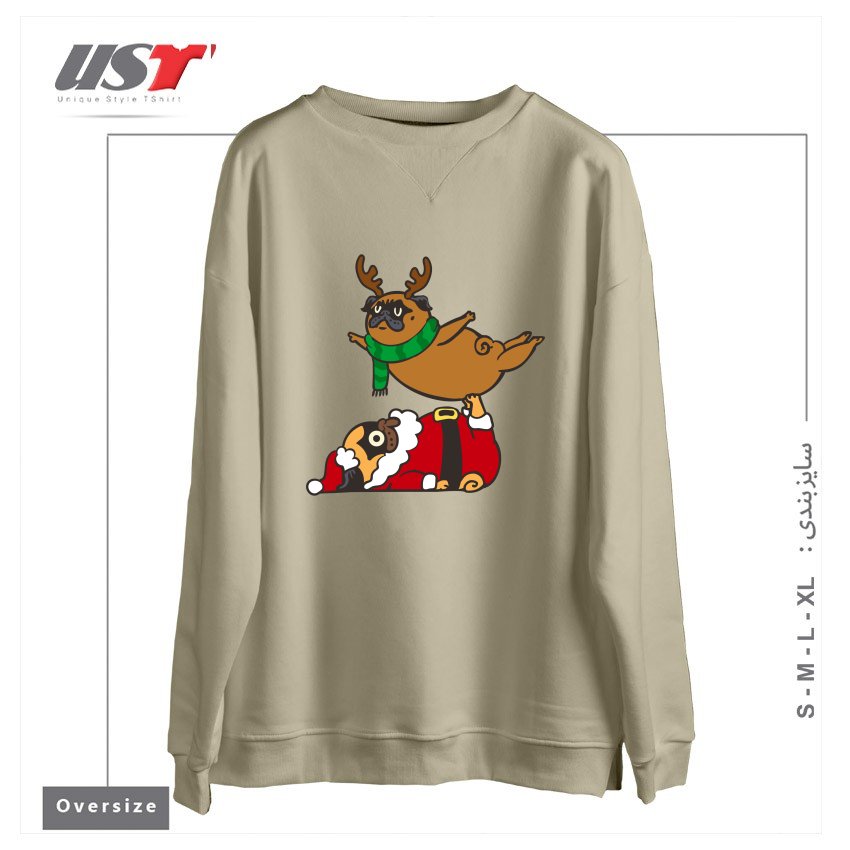 طرح ACROYOGA PUGS XMAS سوییشرت اورسایزرنگ نخودی