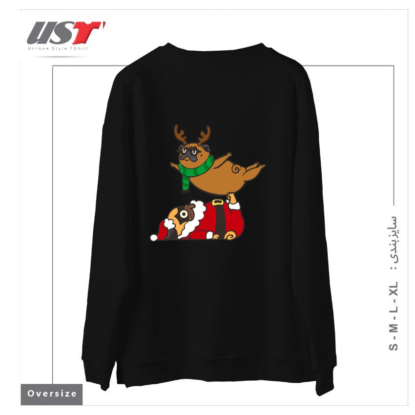 طرح ACROYOGA PUGS XMAS سوییشرت اورسایزرنگ مشکی