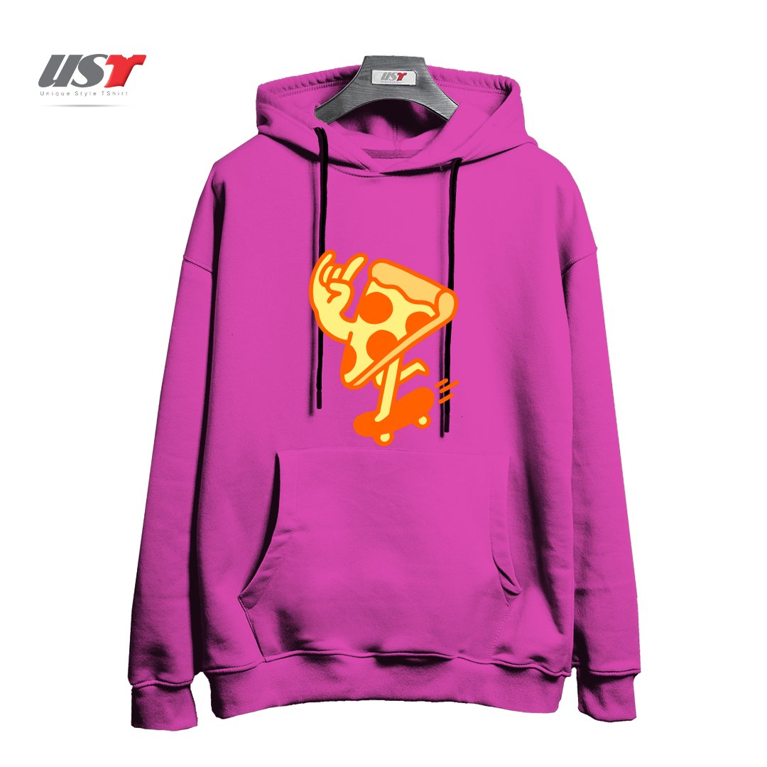 طرح RAD PIZZA هودی اورسایزرنگ صورتی