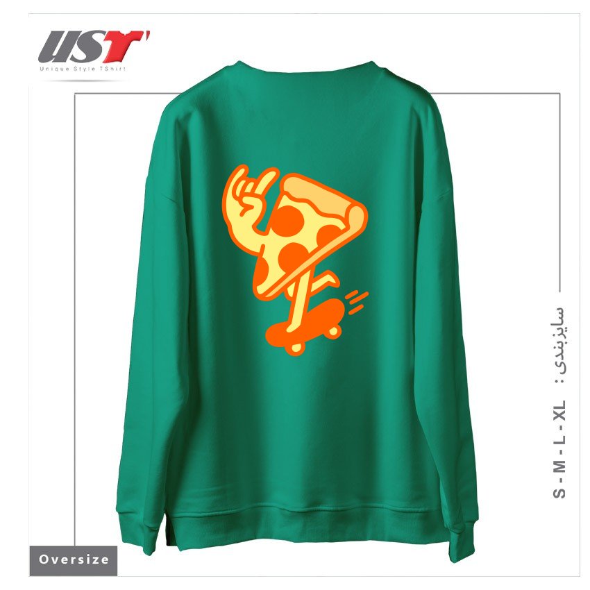 طرح RAD PIZZA سوییشرت اورسایزرنگ سبز سدری