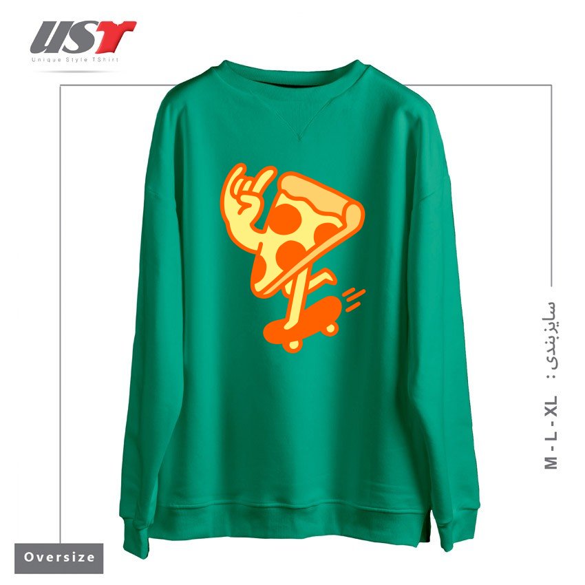 طرح RAD PIZZA سوییشرت اورسایزرنگ سبز سدری