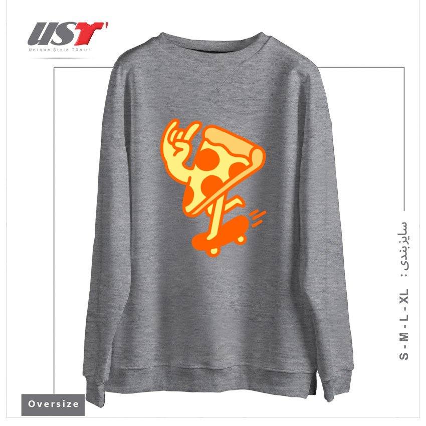 طرح RAD PIZZA سوییشرت اورسایزرنگ طوسی ملانژ