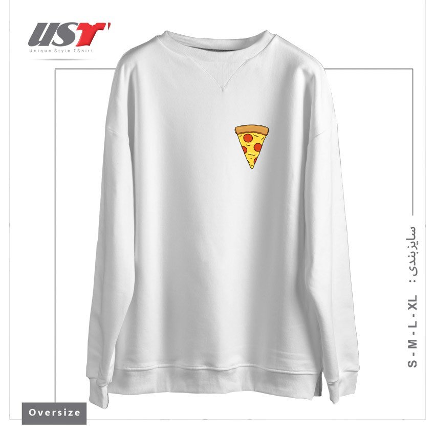 طرح PIZZA سوییشرت اورسایزرنگ سفید