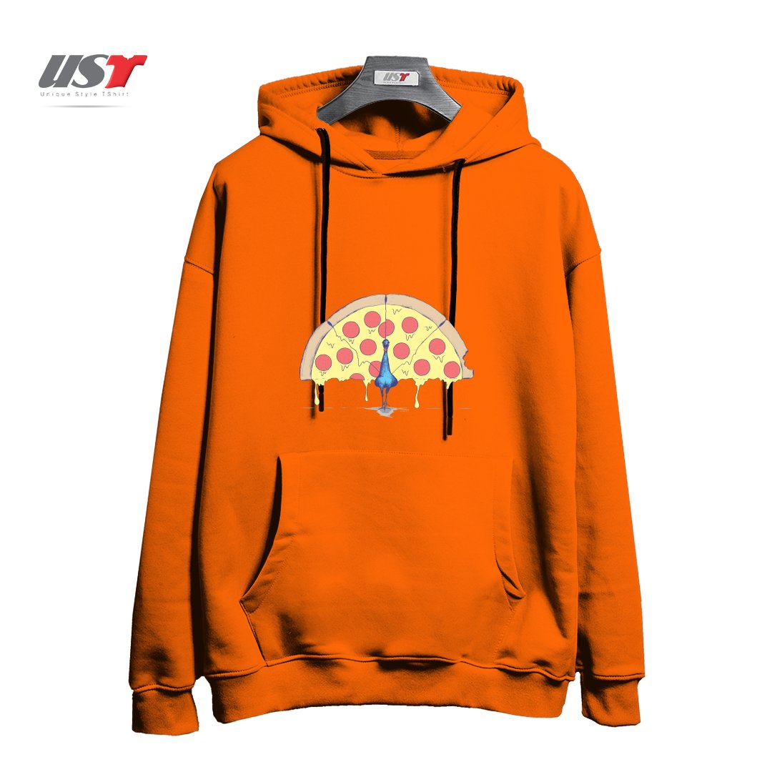 طرح PIZZA PEACOCK2 هودی اورسایزرنگ نارنجی