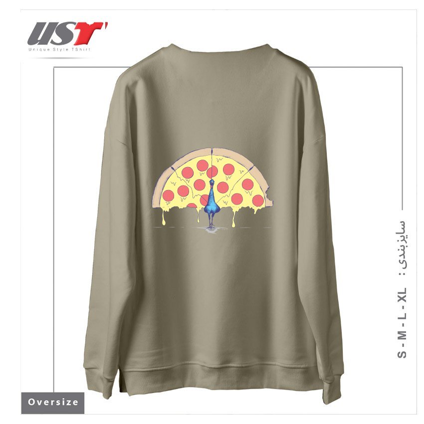 طرح PIZZA PEACOCK2 سوییشرت اورسایزرنگ نخودی